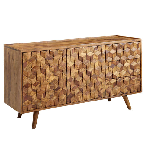 Rootz Sideboard - Modern Dresser Cabinet with Doors and Drawers - Living Room Standing Cabinet - Solid Sheesham Wood - 138x76x45 cm