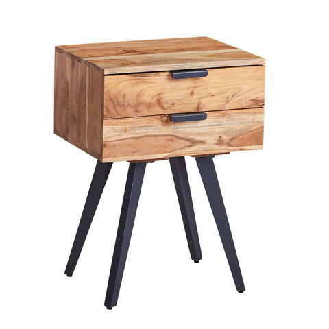Rootz Bedside Table - 2-Drawer Box Spring Bedside Table - Modern Design with Metal Legs - Sturdy and Stylish - Acacia Solid Wood - 47x65x35cm