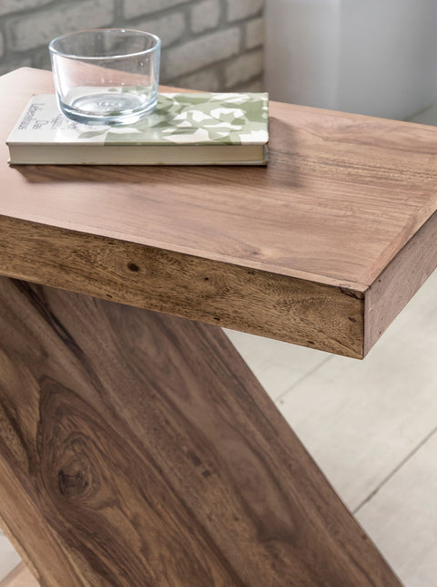 Rootz Side Table - Solid Wood Acacia - Z Cube Design - Brown Country Style Coffee Table - 60cm High