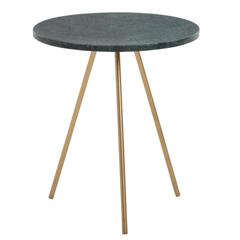 Rootz Side Table - Real Marble Green - Metal Gold - Small Round Tripod Coffee Table - Modern Living Room Table - High Coffee Table - 38x38x44cm