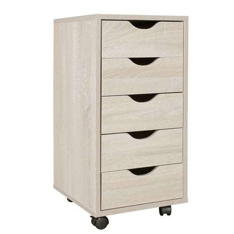 Rootz Roll Container - Sonoma - Modern MDF Wood Drawer Container - Office Storage on Wheels - 33x64x38cm
