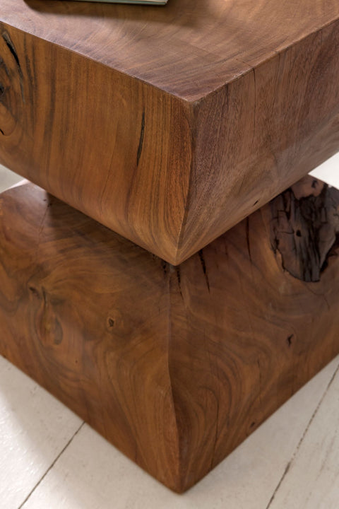 Rootz Side Table - Sheesham Solid Wood - Rustic Decorative Flower Table - Small Wooden Sofa Add-On Table - Brown - 30x45x30cm
