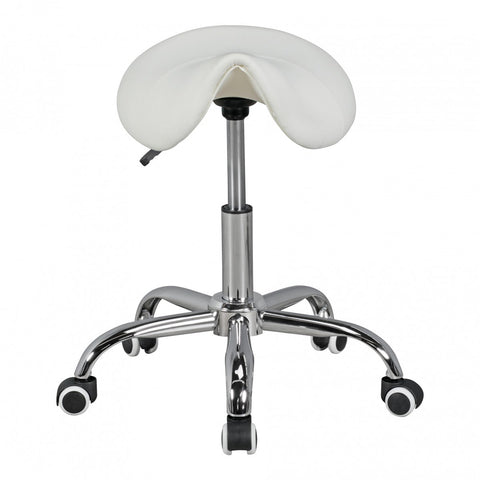 Rootz Saddle Stool -  White - Height Adjustable Esthetician & Barber Stool with Swivel and Wheels