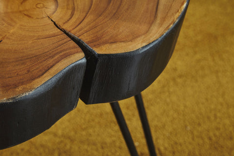 Rootz Side Table - Solid Wood Sheesham - Living Room Table - Natural Wood - Tree Edge Design - 35x35 cm