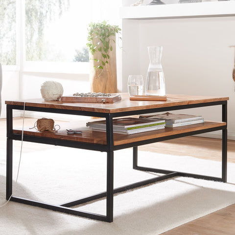 Rootz Industrial Coffee Table - Solid Wood and Metal - Acacia Living Room Table with Storage - 100x60x45 cm