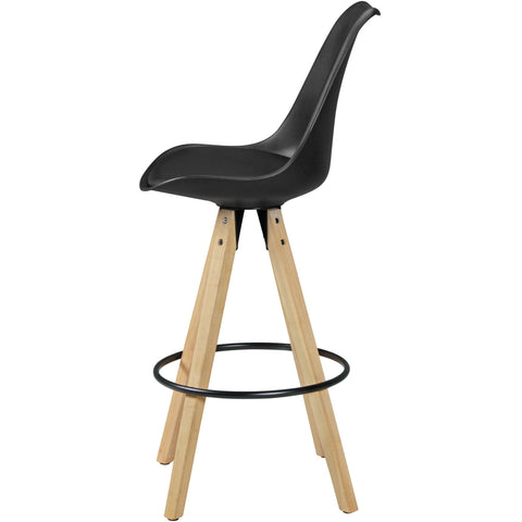 Rootz Bar Stools - Retro Design - Black Wood with Backrest - Scandinavian Style Bar Chairs (Set of 2) - 77 cm Seat Height