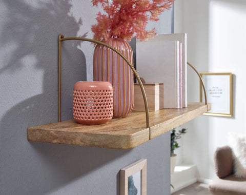 Rootz Wall Shelf - Industrial Metal Hanging Shelf - Small Design Floating Shelf - Living Room Wall Bookshelf - Mango Solid Wood - 60x25x22 cm