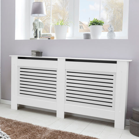Rootz Design Radiator Cover White Matt Lacquered 112x82x19 cm - Heater Panel Small Heater Cover - Radiator cover wood slats - Heating radiator cover protection