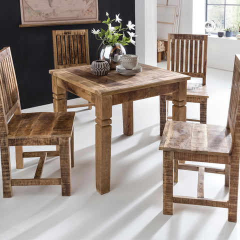 Rootz Dining Table - Square - Solid Mango Wood - Rustic Design - Dining Table for 4 - Real Wood - 80 x 80 x 76 cm