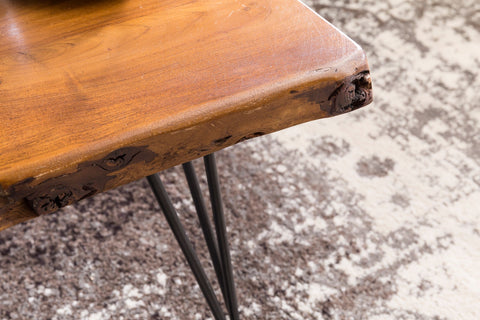 Rootz Coffee Table - Solid Wood with Tree Edge Design - Sheesham Wood Table with Metal Legs - Rustic Country Style Living Room Table - 56x38x51 cm