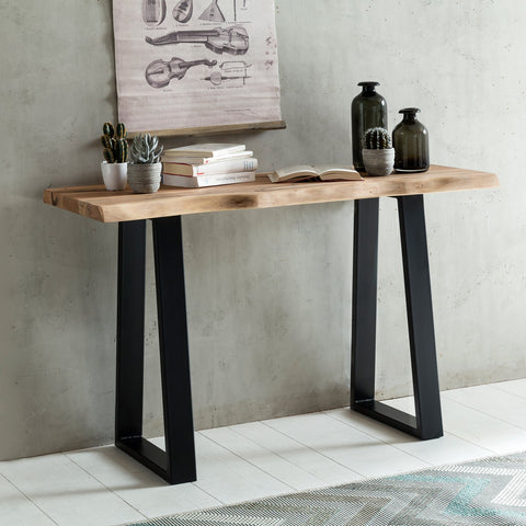 Rootz Console Table - Rustic Acacia Wood - Solid Wood Entryway Table - Country House Style Desk and Dressing Table - 120 x 45 cm