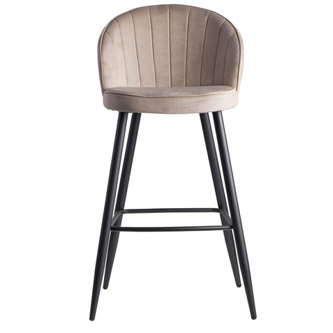 Rootz Bar Stool with Backrest - Scandinavian Fabric Kitchen Stool - Metal 110 kg - Design Bistro Stool - Upholstered Barstool - Beige Velvet - 56x102.5x52.5 cm