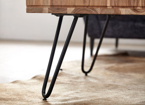 Rootz Angular Coffee Table - Acacia Solid Wood and Metal Design - Square Brown Wooden Table with Storage - 60x40x60 cm
