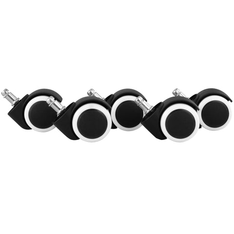 Rootz Set of 5 Premium White Office Chair Castors - Smooth Hard Floor - 11mm Pin - 50mm Diameter - Swivel Castors for Hard Floors