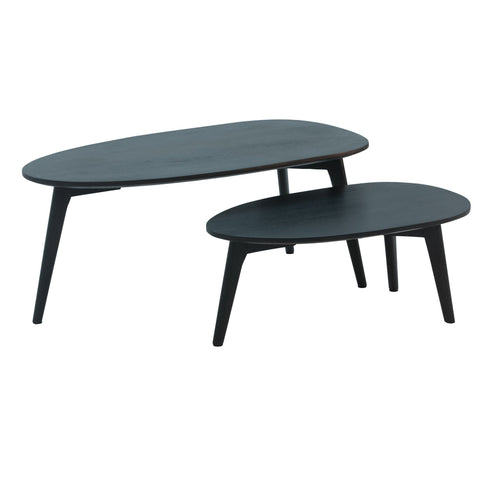 Rootz design coffee table set of 2 mango solid wood living room table black - nesting table wooden table kidney shape coffee table - 2-piece placemat- side table- wood