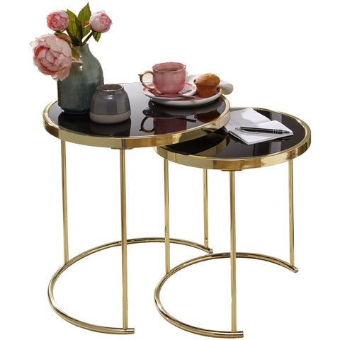 Rootz Black-Gold Nesting Table Set - Modern Metal and Glass Side Tables - 2-Piece Coffee Table - Small Living Room Storage