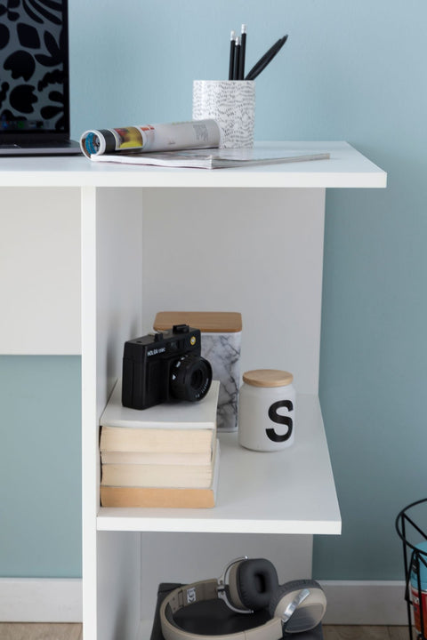 Rootz Computer Desk - White - Small Office Table - Shelf Included - Modern Worktable - 82x60x76cm
