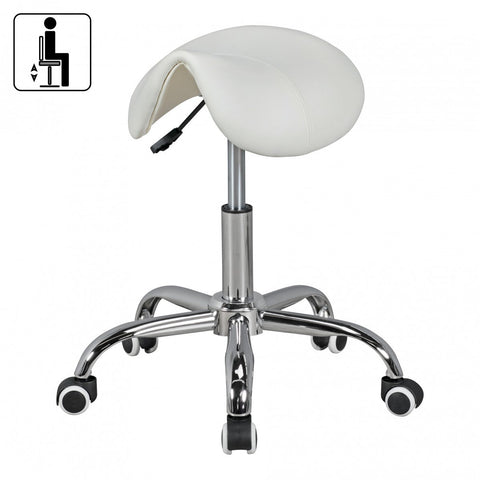 Rootz Saddle Stool -  White - Height Adjustable Esthetician & Barber Stool with Swivel and Wheels