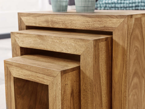 Rootz Nesting Tables - Set of 3 - Acacia Wood - Dark Brown - Country Style - Natural Wood - Living Room Side Tables