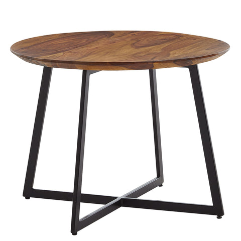 Rootz Coffee Table - Round Metal Coffee Table - Modern Design for Living Room - Small Side Table - Solid Sheesham Wood - 60x60x45 cm