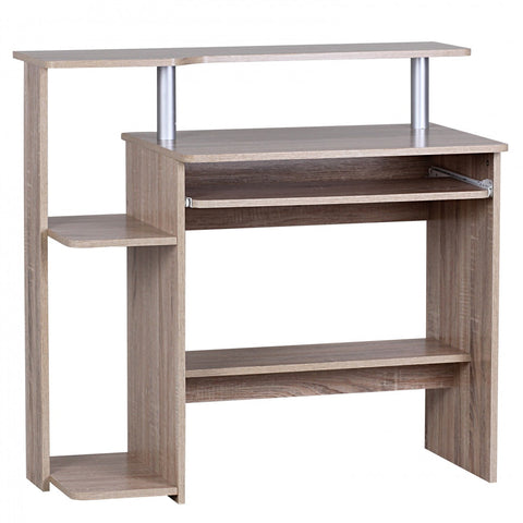 Rootz Computer Desk - Sonoma Oak - Keyboard Extension - Space-saving PC Table with Printer Storage - Desk for Small Rooms - 94 x 90 x 48 cm