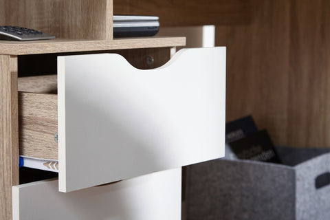 Rootz Computer Desk with 3 Drawers - Modern Sonoma White - Space-Saving Laptop Table with Shelf - Ideal for Teenagers - 120 x 76 x 53 cm -