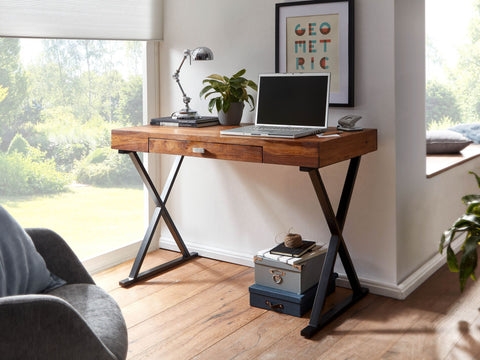 Rootz Desk - Design Office Table with Drawer - Home Office Laptop Table with Storage - Solid Sheesham Wood - Black Metal - 120x55x78 cm