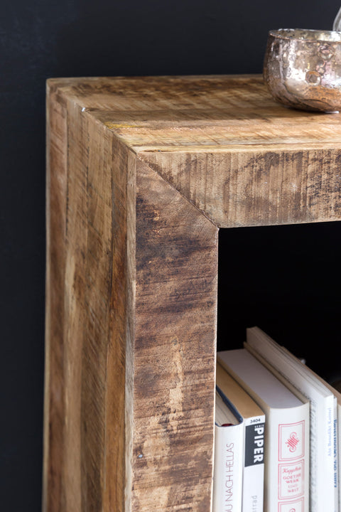 Rootz Bookcase - Floor Shelf - Solid Wood - 2-Tier Design in Natural Wood - Country House Style Side Table - Small Solid Wooden Bookshelf -  90 x 45 x 35 cm