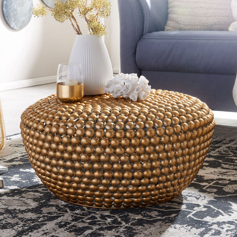 Rootz Coffee Table - Gold Aluminum - Round Metal Living Room Table - Oriental Design Sofa Table - Small Round Coffee Table - 60x60x30 cm