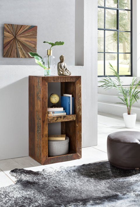 Rootz Shelf - Mango Solid Wood - Design Bookcase - 2 Shelves - Shabby Recycling Boat Wood - 45 x 35 x 90 cm