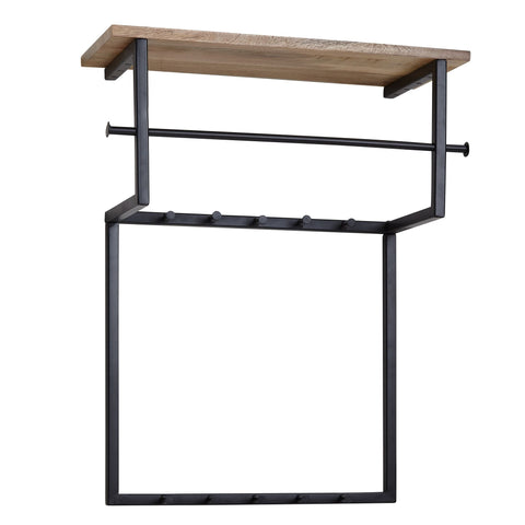 Rootz Wall Wardrobe -  Mango Wood Metal - Design Hook Rail with Shelf and Clothes Rail - Wooden Hallway Wardrobe - 60x76x26 cm