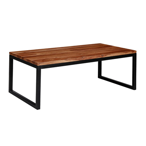 Rootz Coffee Table - Metal Living Room Table - Industrial Designer Style - Solid Lounge Table - Sheesham Solid Wood - 110x40x60cm