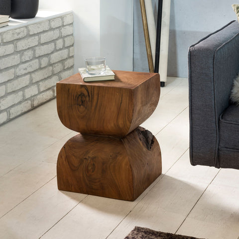 Rootz Side Table - Sheesham Solid Wood - Rustic Decorative Flower Table - Small Wooden Sofa Add-On Table - Brown - 30x45x30cm