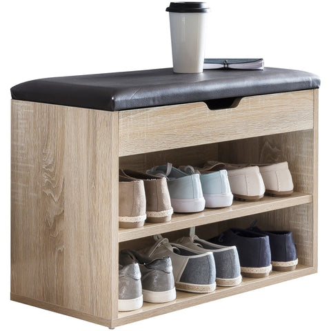 Rootz Wood Bench - Sonoma - Small Upholstered Bench - Narrow Hallway Bench with Storage - Shoe Chest Hallway Furniture - 60 x 40 x 30 cm