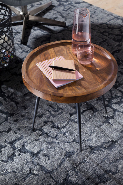 Rootz Side Table -  Sheesham Wood - Metal Coffee Table in Industrial Style - 46x40x46cm