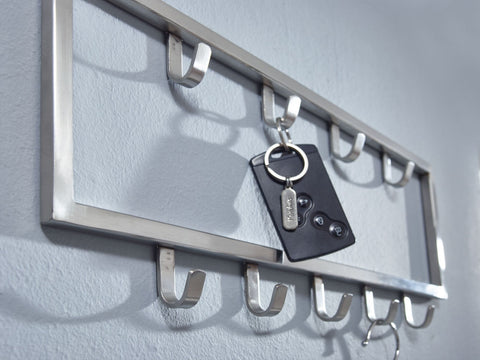 Rootz Silver Metal Wall Coat Rack - Stylish Design for Hallway - Hook Rail Wall Panel - Space-saving Wardrobe Solution - 50x20x4 cm