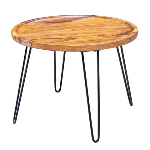 Rootz Round Coffee Table - Sheesham Solid Wood - Hairpin Legs - Wood and Metal Living Room Table - (60x45x60 cm)