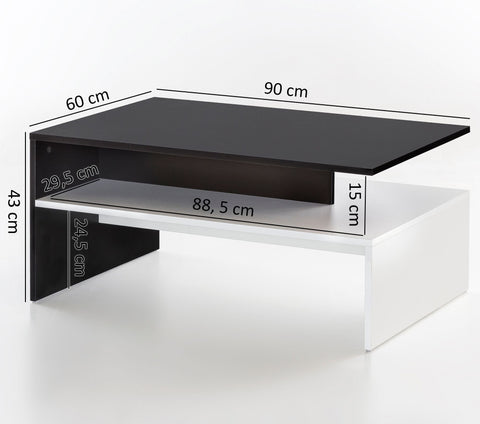Rootz Coffee Table - Black/White - Modern Two-Piece Living Room Coffee Table with Storage - Large & Tall Lounge Table - 90 x 43 x 60 cm