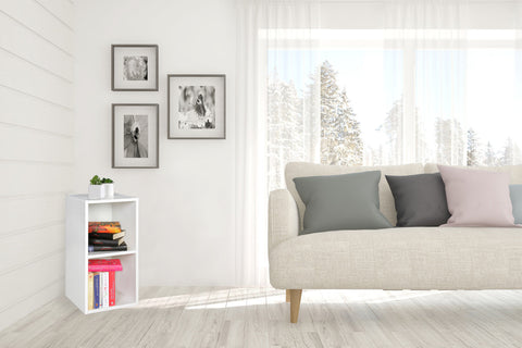Rootz Wood Shelf - Modern White - Small Wall Storage Shelf - Narrow Bookcase with 2 Shelves - 30x60x30cm