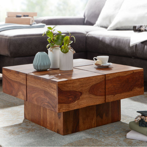 Rootz Coffee Table - Square Design Living Room Table - Small Modern Coffee Table - Solid Sheesham Wood - 57.5x57.5x30 cm