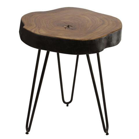 Rootz Side Table - Solid Wood Sheesham - Living Room Table - Natural Wood - Tree Edge Design - 35x35 cm
