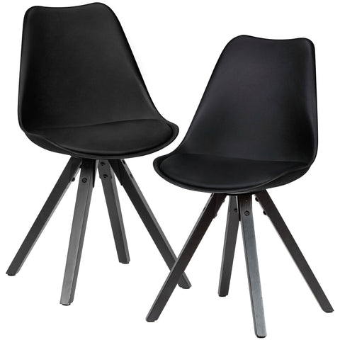 Rootz Dining Chairs Black with Black Legs - Set of 2 Retro - Scandinavian upholstered chair with backrest - Kitchen chair upholstered in imitation leather