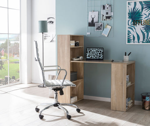 Rootz Wood Desk with Shelf - Sonoma - Modern Design with Storage Compartments - 120x120x53cm