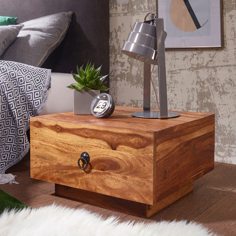 Rootz Nightstand - Bedside Table - Sheesham Wood Design - Modern Chest of Drawers - Natural Wood Bedside Table - 40x40x25 cm