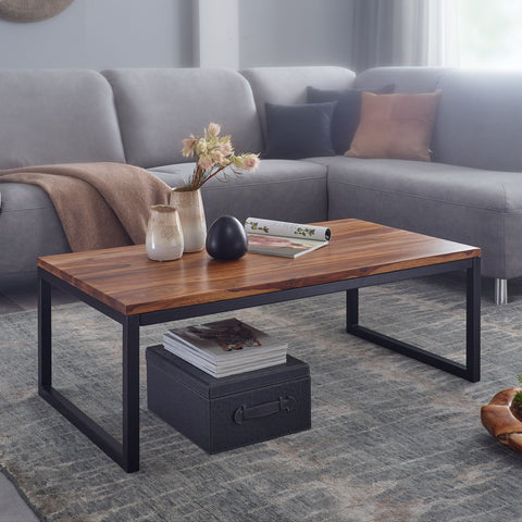 Rootz Coffee Table - Metal Living Room Table - Industrial Designer Style - Solid Lounge Table - Sheesham Solid Wood - 110x40x60cm