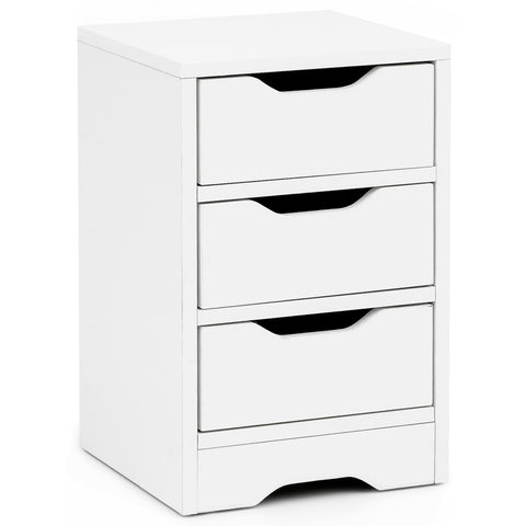Rootz Night Console - Matt  3 Drawers - Bedside Table with Storage Space - White - 31x49x31cm