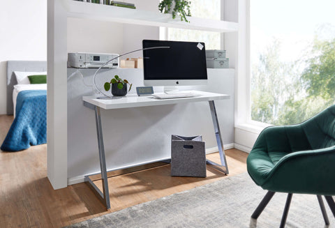 Rootz Computer Desk - Silver PC Table with Metal Legs - Modern Design Computer Desk - Home Office Workstation - High Gloss White Desk - 120x55x76 cm