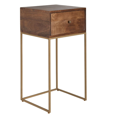 Rootz Bedside Table - Mango Solid Wood - Design with Drawer - Storage Space - Metal - 40x75.5x35 cm