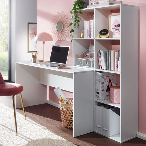 Rootz White Desk with Shelf - Modern Office Table - Laptop Table with 6 Shelves - Home Office Computer Desk with Storage -  170x59x143.5 cm