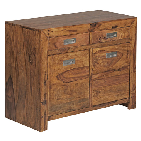 Rootz Sideboard - Sheesham Wood - 2 Drawers, 2 Doors - Design Highboard - Country Style - Brown Natural - 90cm Chest
